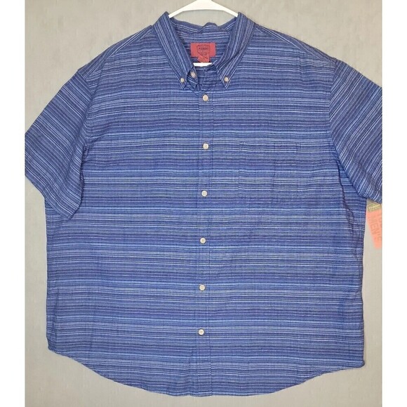 Foundry Men's Sz 2XL Blue Striped Short Sleeve Button Up Shirt 100% Cotton, NEW! - Picture 1 of 9